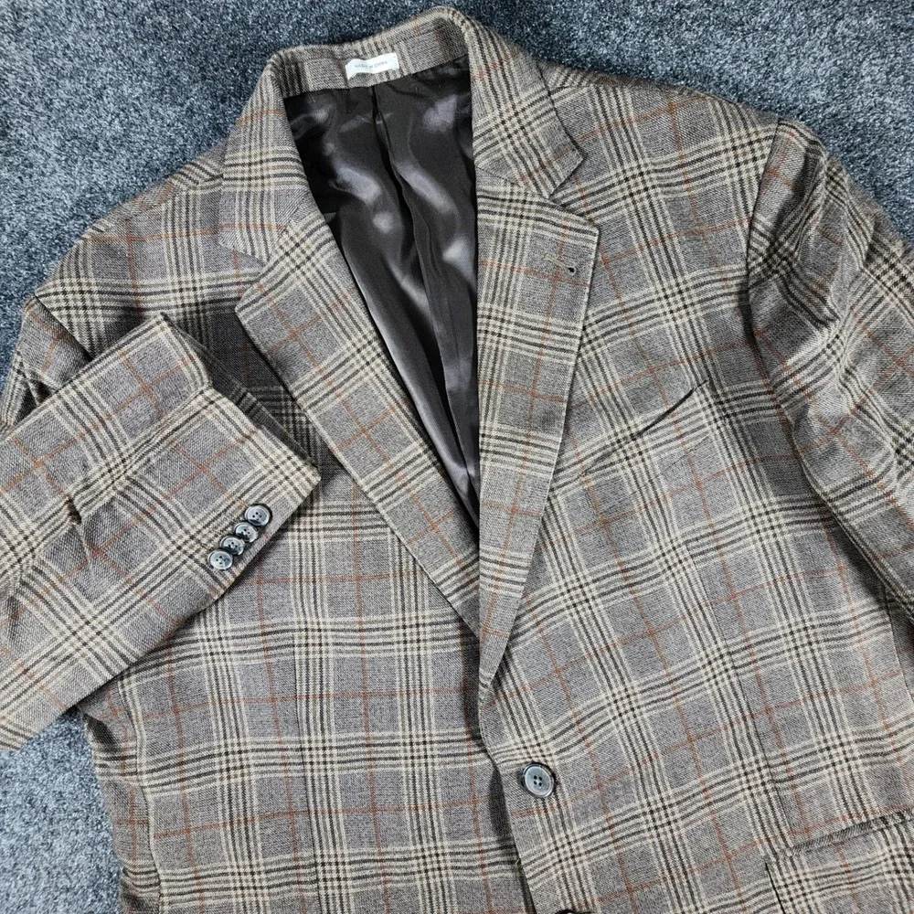 Joseph Abboud Sport Coat Mens 46R Brown Glen Plaid 2-Button Blazer Jacket